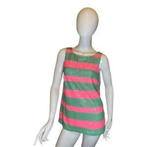 Lilly Pulitzer Regina Tropical Pink Green Cucina Stripe Crew Neck Tank Small